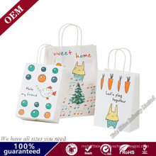 Reusable Nice Design Holiday Christmas Wine Bottle Gift Bag Kraft Paper Bags with Handles